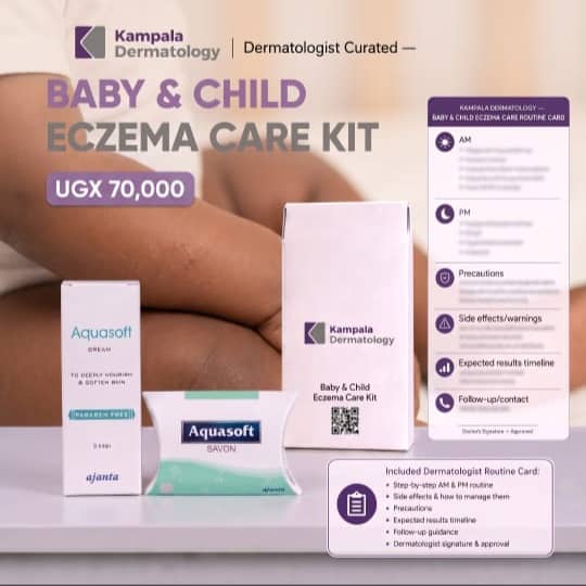Baby & Child Eczema Care Kit products with the Kampala Dermatology routine card