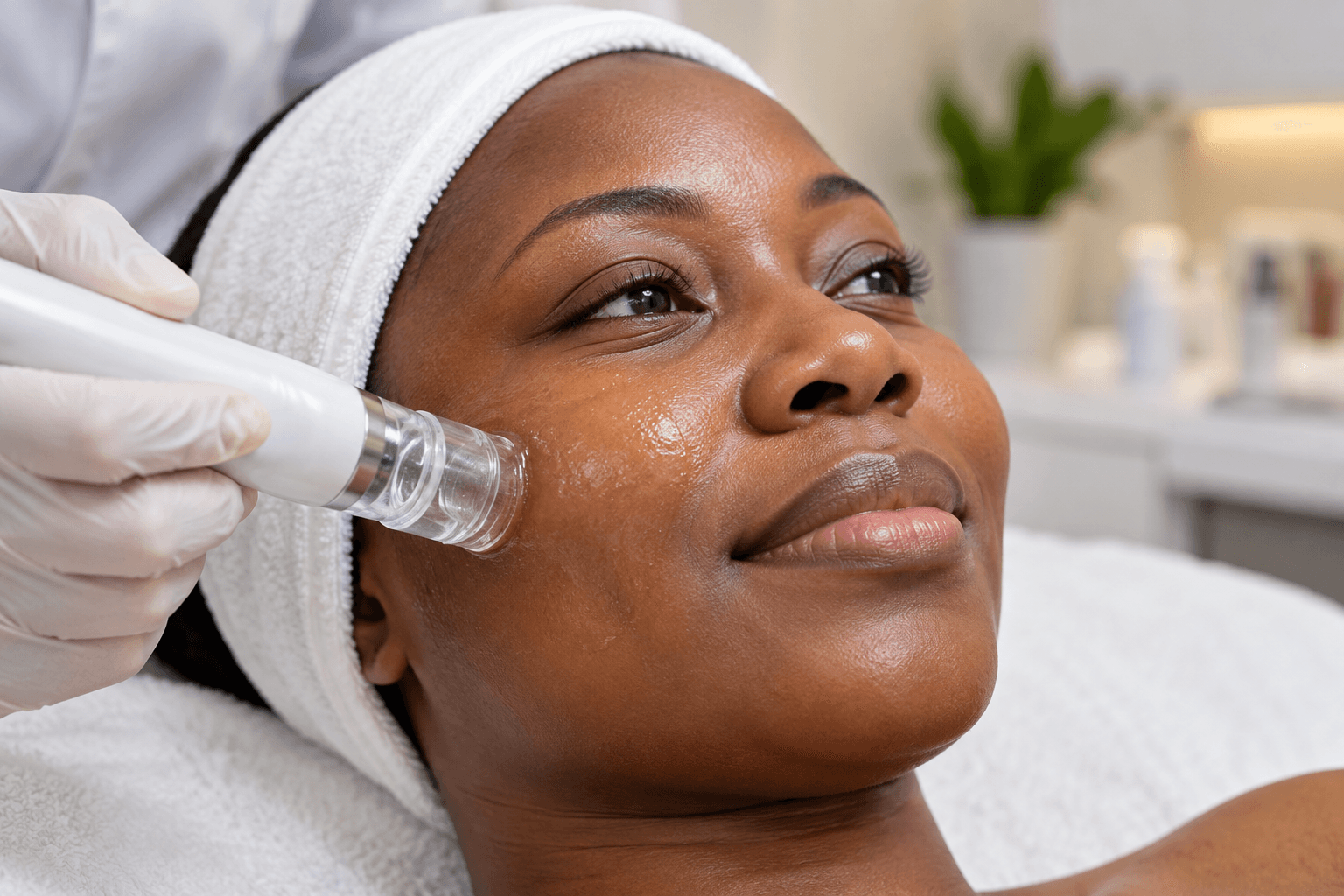 Hydrating cleansing facial wand used on a patient’s cheek